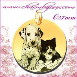 Médaille Ronde grand modèle en Plaqué or 18 carats - GRAVURE PHOTO de votre Animal de compagnie et GRAVURE photo