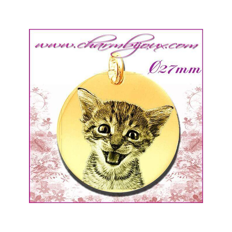 Médaille Ronde grand modèle en Plaqué or 18 carats - GRAVURE PHOTO de votre Animal de compagnie et GRAVURE photo