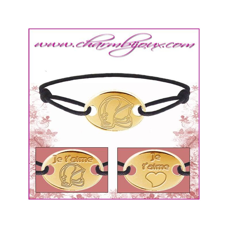 Bracelet cordon avec plaque ovale en Plaqué or 18 carats - Gravure Casque de pompier OFFERTE