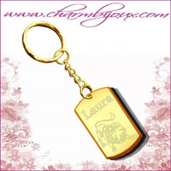 Porte clé Rectangle arrondi doré avec Gravure signe du zodiaque OFFERTE cadeau homme