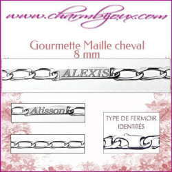 Gourmette Maille Cheval 21 cm pour Homme Femme- Gravure prénom OFFERTE- Argent véritable 925000 garanti et prenom