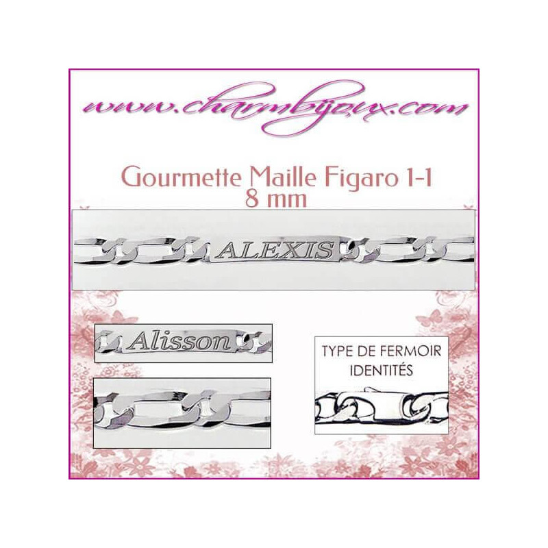 Gourmette Maille Figaro 21 cm pour Homme Femme- Gravure prénom OFFERTE- Argent véritable 925000 garanti