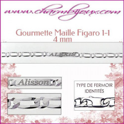 Gourmette Maille Figaro 18 cm pour Homme Femme Enfant - Gravure prénom OFFERTE- Argent véritable 925000 garanti