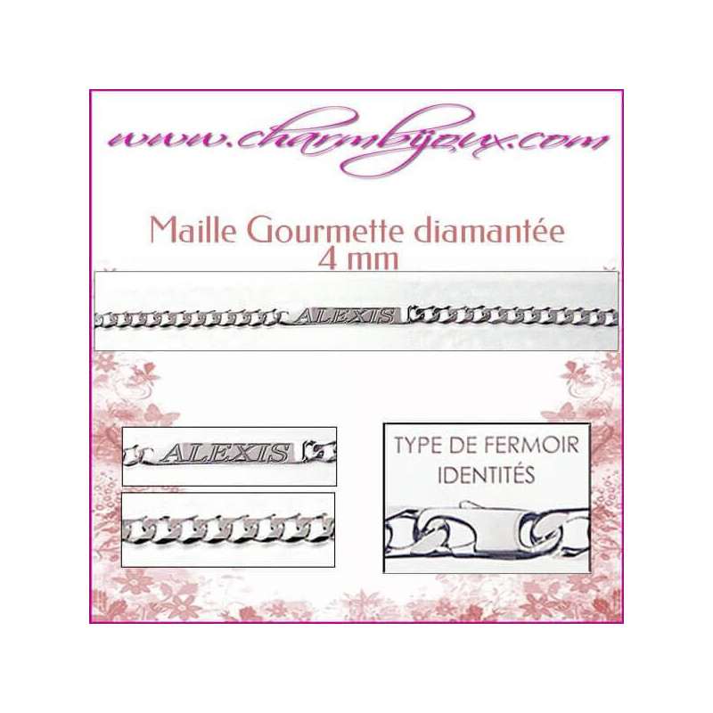 Bracelet Maille Gourmette 18 cm pour Homme Femme Enfant - Gravure prénom OFFERTE- Argent véritable 925000 garanti et texte