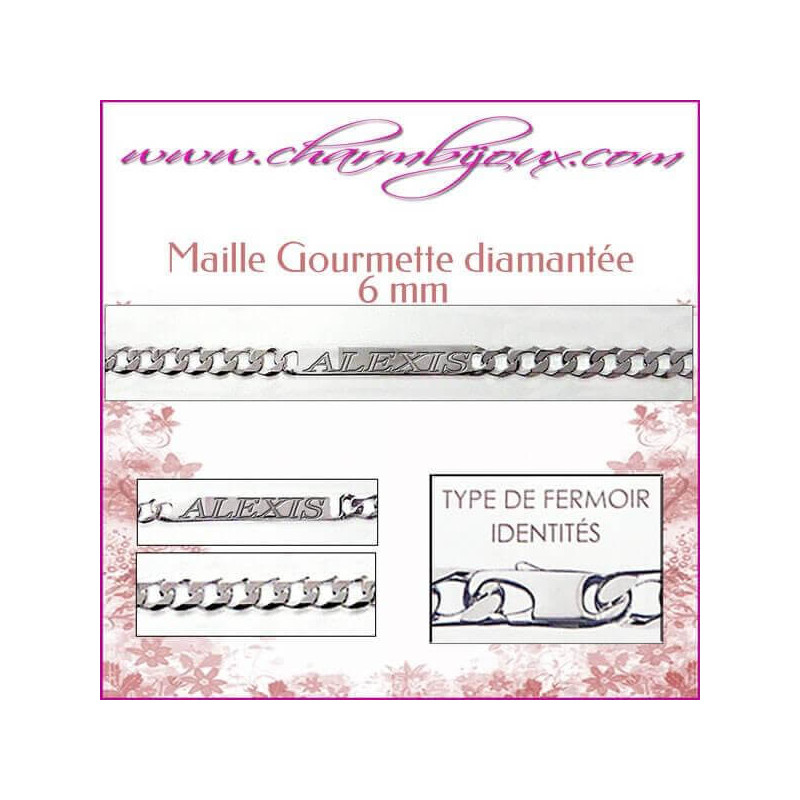 Bracelet Maille Gourmette 18 cm pour Homme Femme Enfant - Gravure prénom OFFERTE- Argent véritable 925000 garanti et prenom