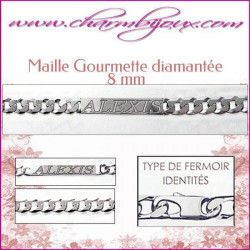 Bracelet Maille Gourmette 21 cm pour Homme Femme Enfant - Gravure prénom OFFERTE- Argent véritable 925000 garantiet texte