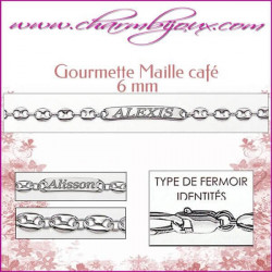Gourmette Maille Café 19 cm pour Homme Femme Enfant - Gravure prénom OFFERTE- Argent véritable 925000 garanti et prenom