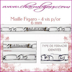 Gourmette Maille figaro avec vis 20 cm pour Homme Femme - Gravure prénom OFFERTE- Argent véritable 925000 garanti
