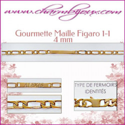 Gourmette Maille Figaro 18 cm pour Homme Femme Enfant - Gravure prénom OFFERTE- Plaqué Or 18 carats Charmbijoux - 1