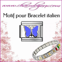 Maillon papillon bleu: Motif Italien pour bracelet italien en Acier   