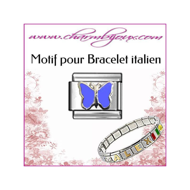 Maillon papillon bleu: Motif Italien pour bracelet italien en Acier   