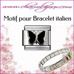 Maillon papillon noir: Motif Italien pour bracelet italien en Acier   