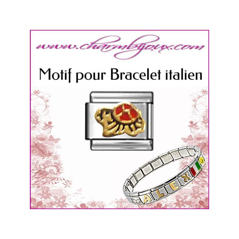 Maillon tortue Motif Italien pour bracelet italien en Acier   