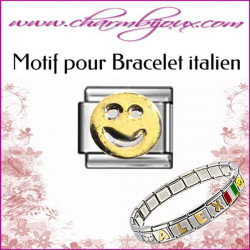 Maillon smiley dore Motif Italien pour bracelet italien en Acier   