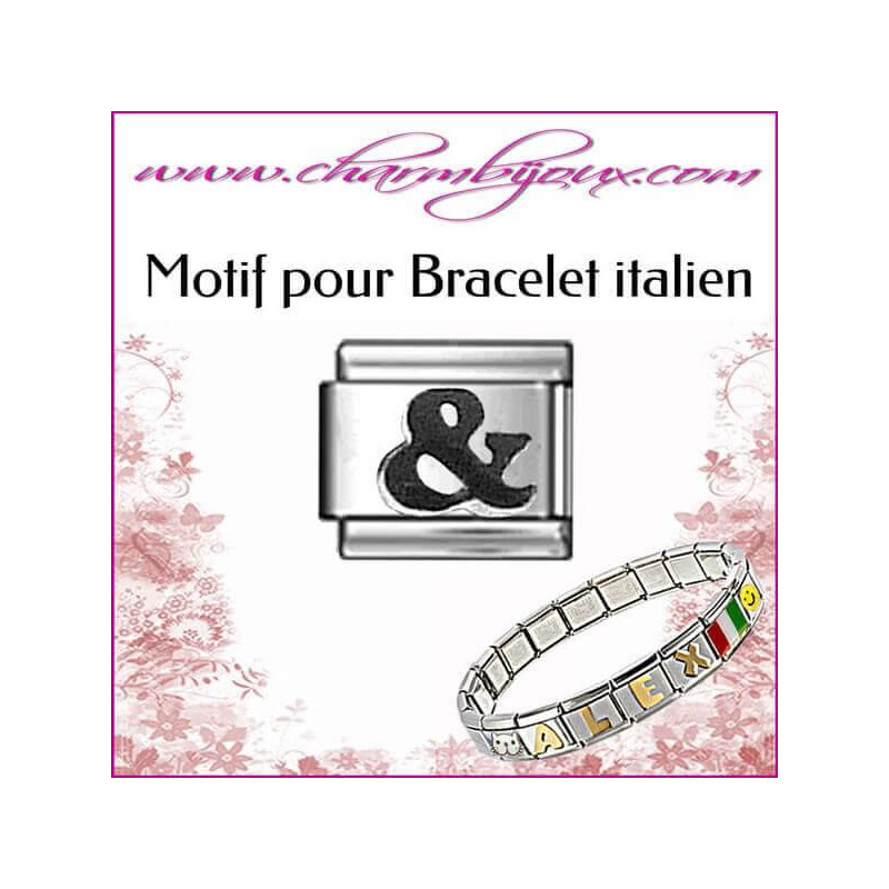 Maillon signe & noir Motif Italien pour bracelet italien en Acier   