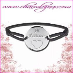 Bracelet cordon avec sa plaque ronde en argent et gravure prenom zodiaque symbole de votre choix