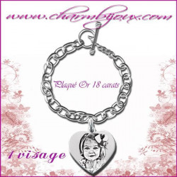 Bracelet 1 pendentif coeur love Argent avec gravure Photo OFFERTE - Gravure date- Gravure symbole - Argent véritable avec 1 visa