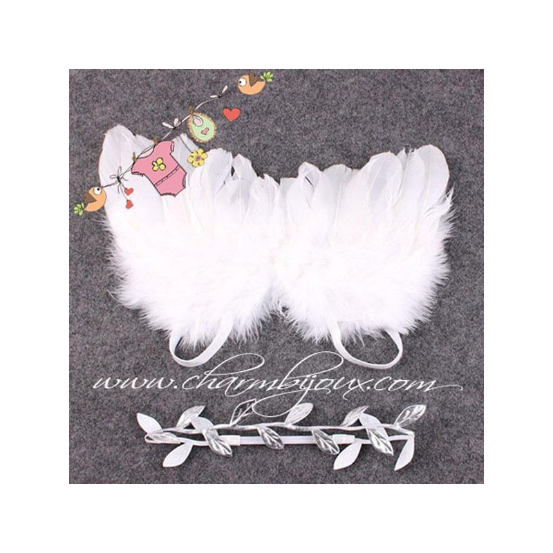 aile-d-ange-colori-blanc-et-bandeau-feuille-pour-bebe-pour-photographie-de-naissance