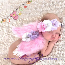 aile-d-ange-colori-rose-et-blanc-et-bandeau-feuille-pour-bebe-pour-photographie-de-naissance