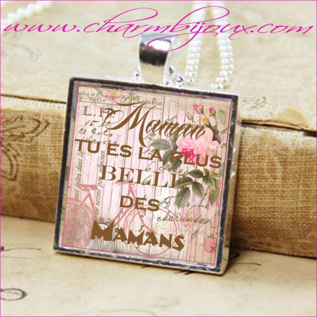 Collier Maman Bijou avec pendentif personnalisé avec texte "Maman tu es la plus belle des mamans"