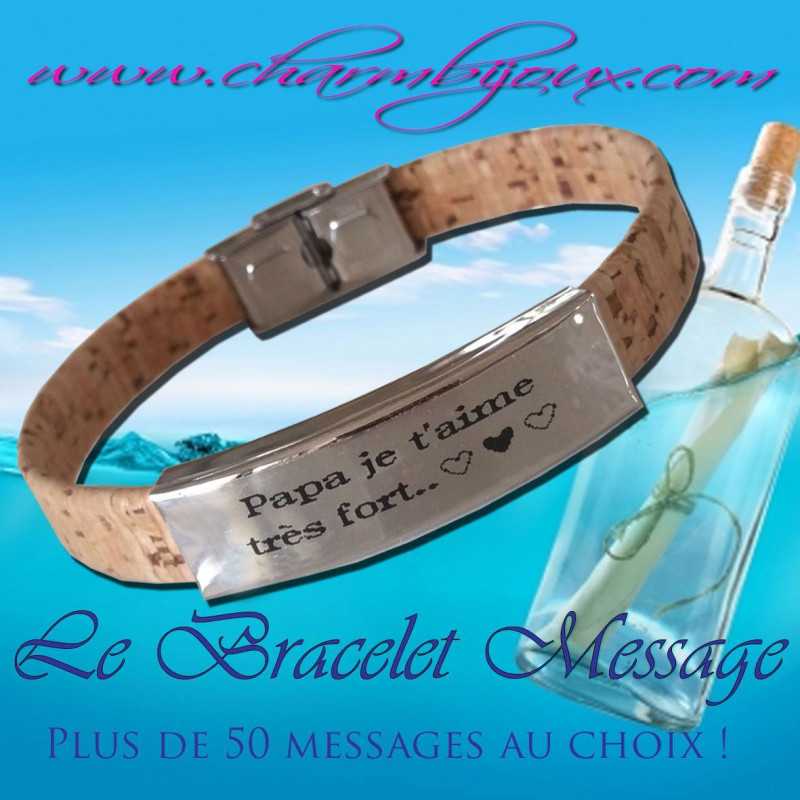 Bracelet-message-cuir-liege-réglable-pour-homme-femme-choix-du-message