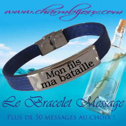 Bracelet-message-cuir-bleu-réglable-pour-homme-femme-choix-du-message