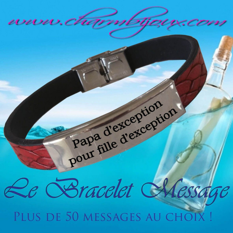Bracelet-message-cuir-rouge-réglable-pour-homme-femme-choix-du-message