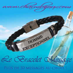 Bracelet-message-cuir-tresse-noir-réglable-pour-homme-femme-choix-du-message
