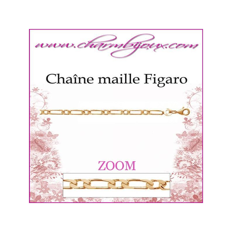 Chaîne maille Figaro diamantée en plaque or 18 carats  pour pendentifs plaque or