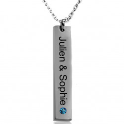 collier bar vertical avec prenom personnalisable avec pierre de naissance et prenom message