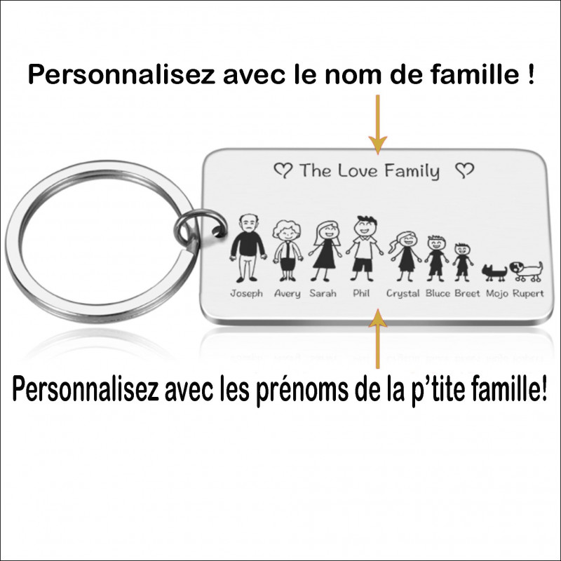 Porte-clés Famille en acier personnalisable avec prenoms