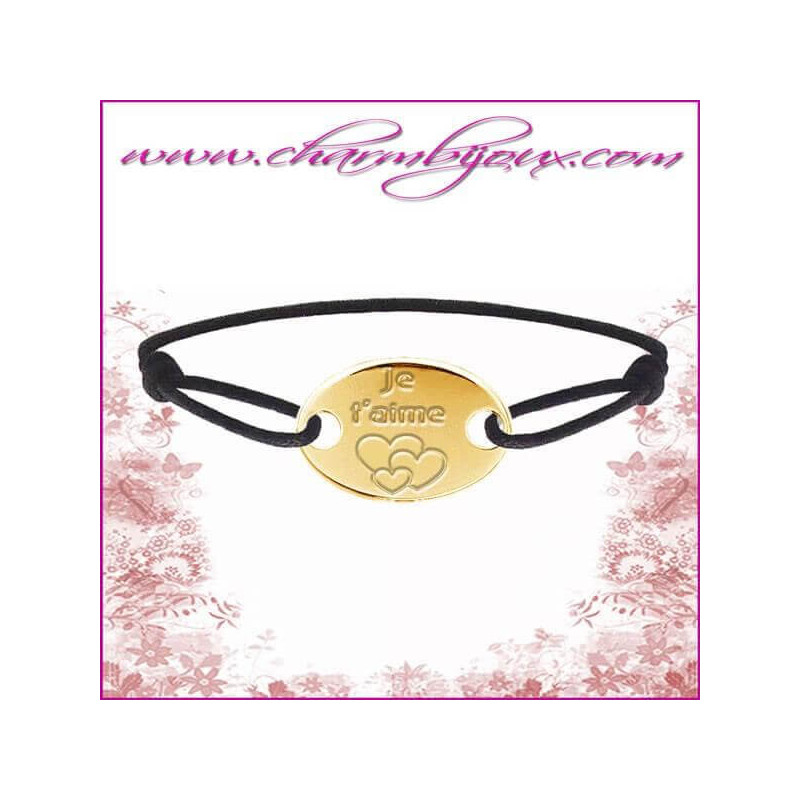 Bracelet cordon avec sa plaque ovale en plaqué or et gravure zodiaque de votre choix 
