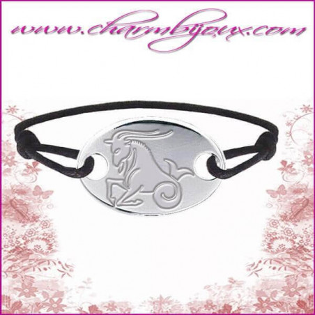 Bracelet cordon avec plaque ovale en Argent - Gravure Zodiaque