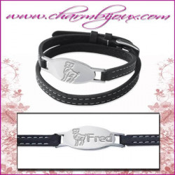Bracelet Acier et cuir double rang avec gravure zodiaque de votre choix