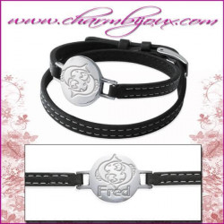 Bracelet Cuir double rangs avec plaque ronde en Acier- Gravure Zodiaque de votre choix