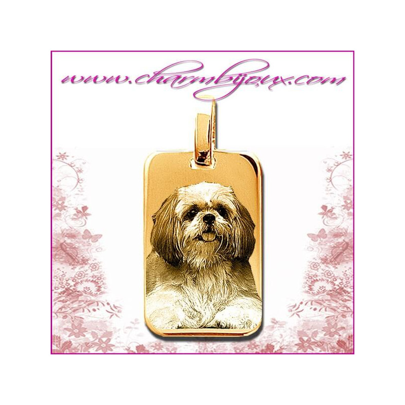 Médaille Rectangle en Plaqué or 18 carats - GRAVURE PHOTO de votre Animal de compagnie et GRAVURE TEXTE